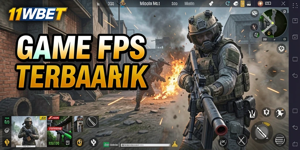 Screenshot 11WBET menampilkan momen aksi intens di medan perang FPS.