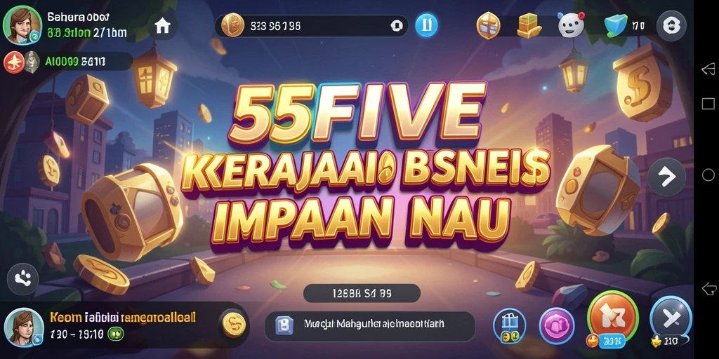 Screenshot gameplay <strong>55FIVE</strong> yang menunjukkan kemajuan bisnis Anda.