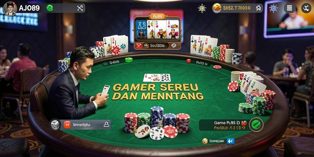 Tampilan gameplay Poker di AJO89 yang mendebarkan.