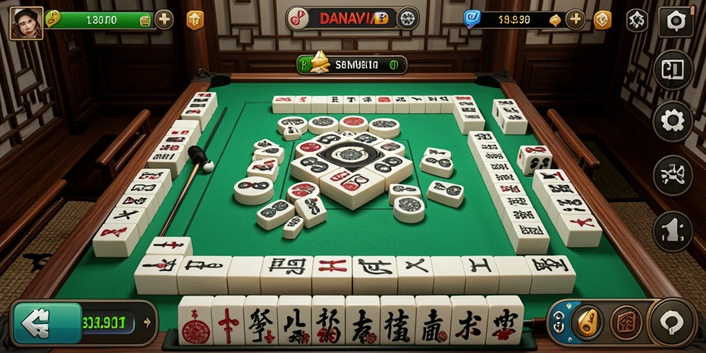 Tampilan gameplay menarik dari DANAVIP dengan elemen Mahjong yang berwarna-warni.