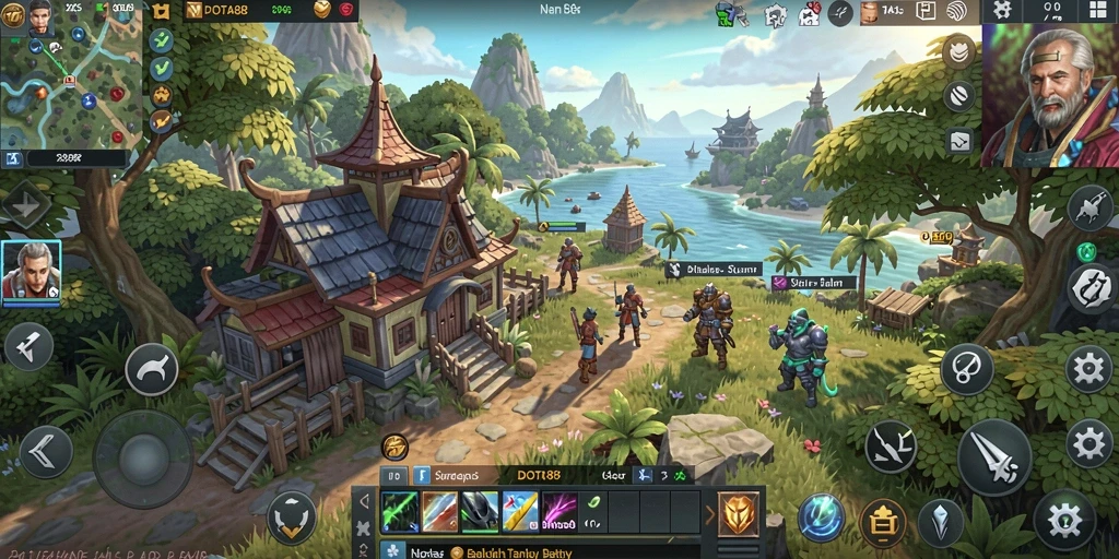 Gameplay DOTA88 yang menampilkan eksplorasi yang luas dan interaksi karakter.