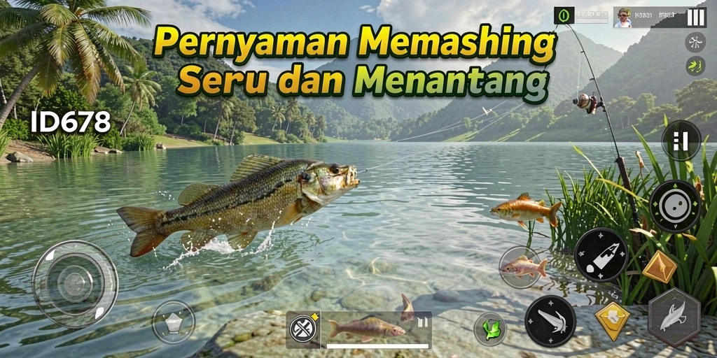 Screenshot ID678 menampilkan gameplay mendebarkan saat memancing.