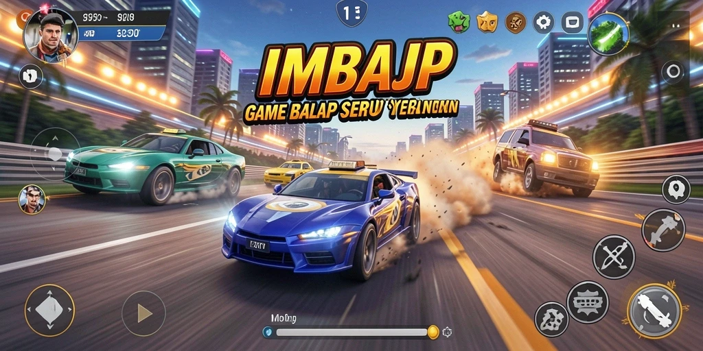 Tampilan gameplay seru dalam balapan yang menegangkan di IMBAJP.