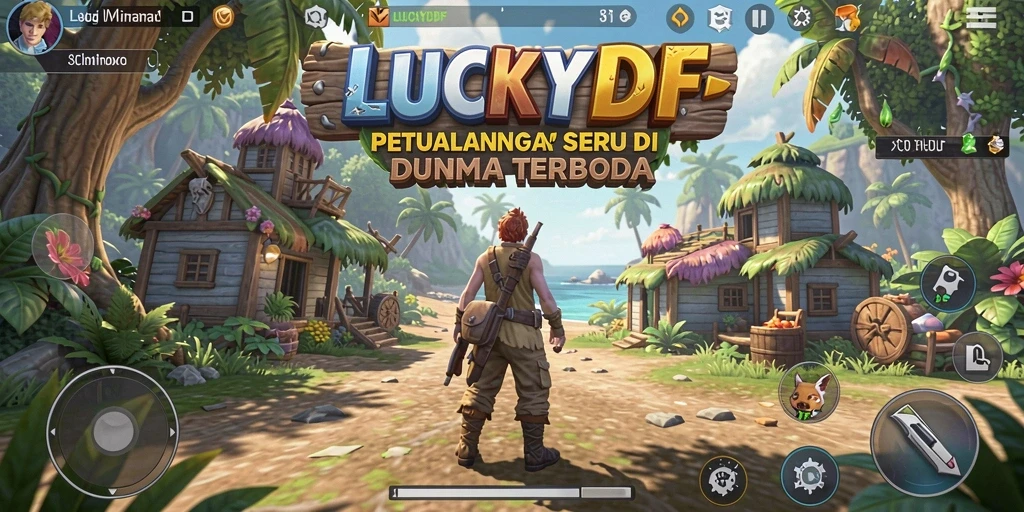Tampilan gameplay LUCKYDF dengan lingkungan yang luas dan interaktif.