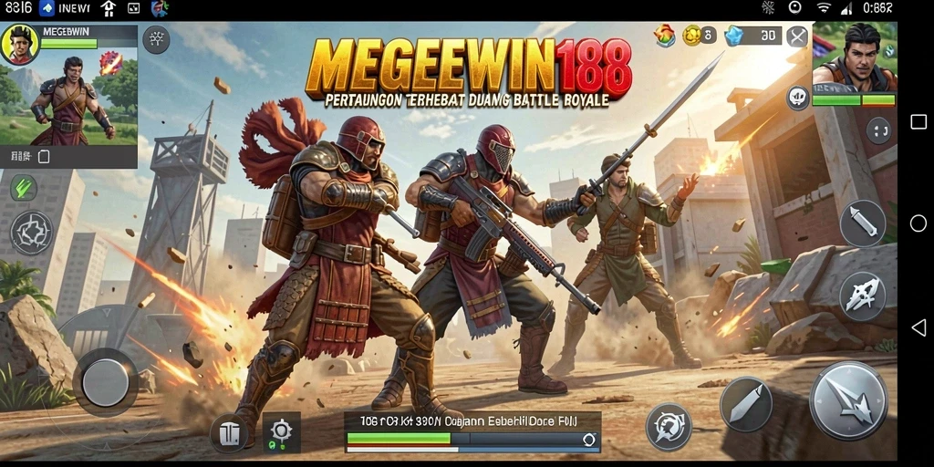 Tampilan gameplay seru di MEGEWIN188 dengan aksi Battle Royale yang mendebarkan.