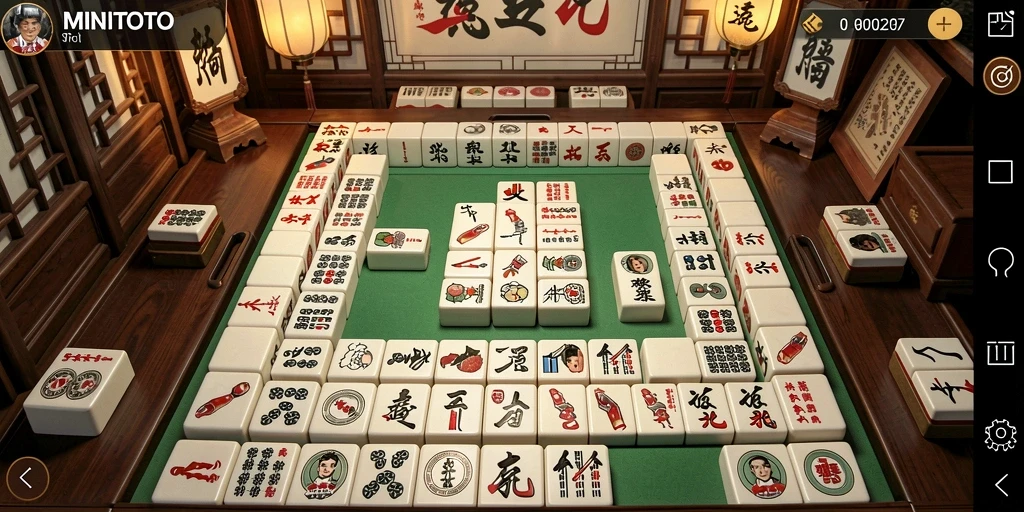Tampilan gameplay seru MINITOTO dengan desain Mahjong yang menarik.