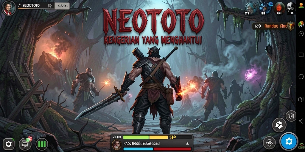 Screenshot gameplay NEOTOTO menampilkan suasana horor yang mencekam.