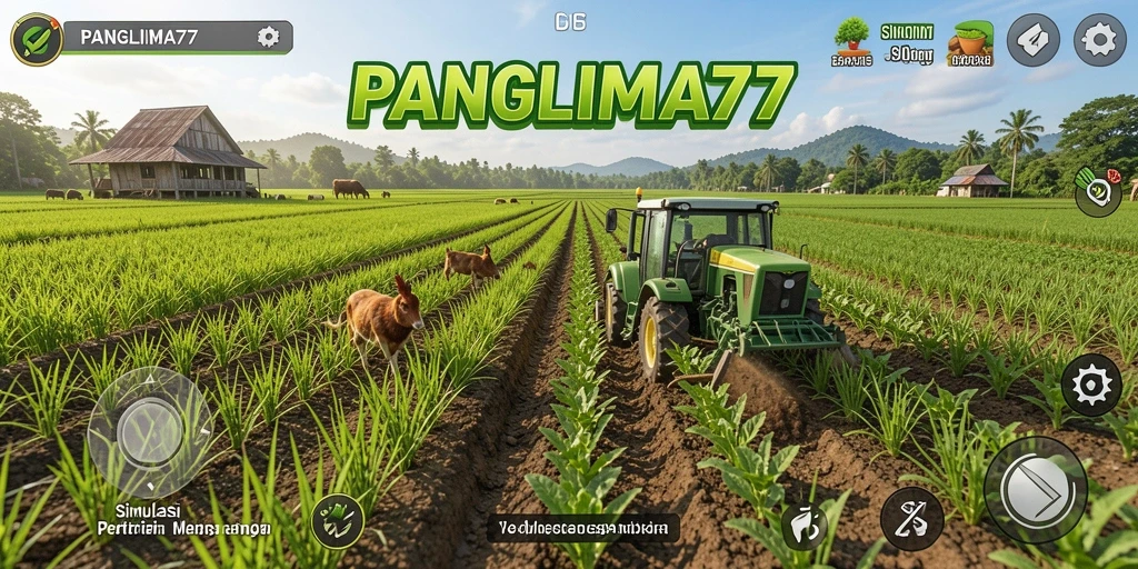 Tampilan gameplay <strong>PANGLIMA77</strong> menunjukkan aktivitas bertani yang menarik dan interaktif.