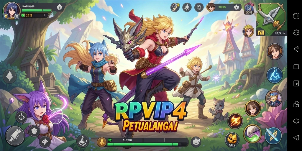 Screenshot utama RPVIP4 menampilkan aksi seru dalam dunia Anime.