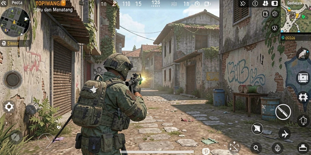 Tampilan gameplay seru dalam TOPIWANGI, penuh aksi FPS.