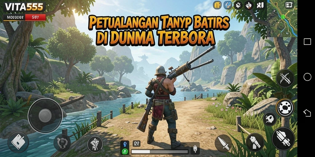 Screenshot utama VITA555 menampilkan pemandangan indah dunia terbuka.