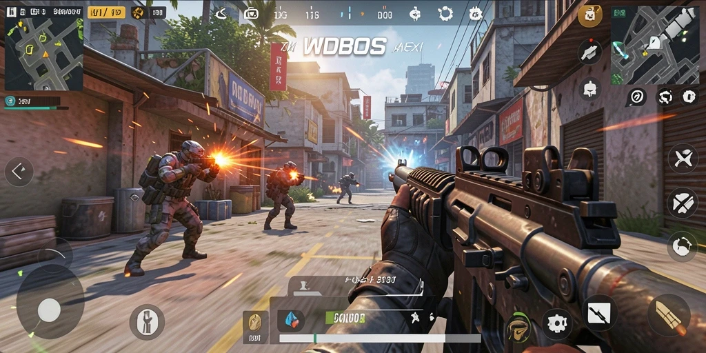 Screenshot gameplay WDBOS yang menampilkan aksi tembak-menembak yang intens.